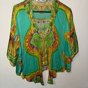 Zara Yellow and Green Paisley Top - Medium